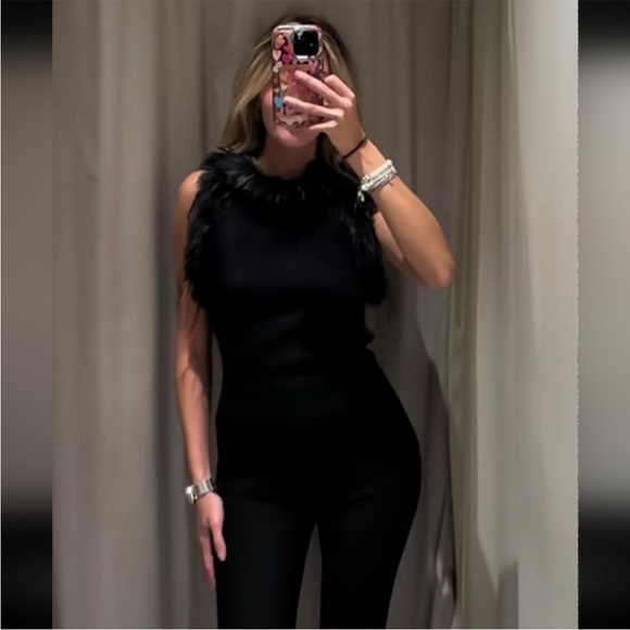 ZARA FLARE PANTS WITH FAUX FUR HEM - Picture 11 of 14